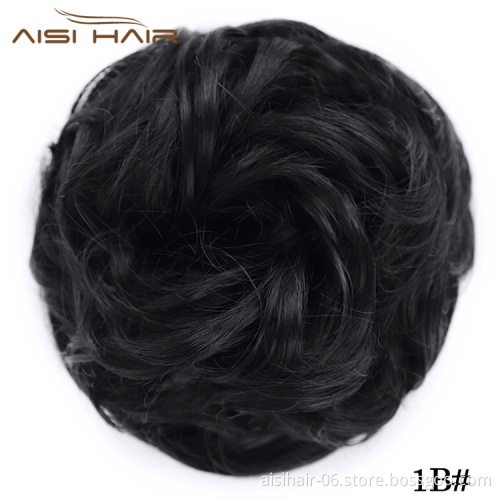 Aisi Hair Synthetic Chignon Donut Black Curly Bun Pad Chignon Elastic Rope Rubber Band Hairpiece Extension For Black White Women